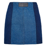 Jmojo patchwork denim mini skirt back flat lay two tone panels