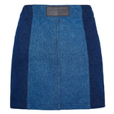 Jmojo patchwork denim mini skirt back flat lay two tone panels