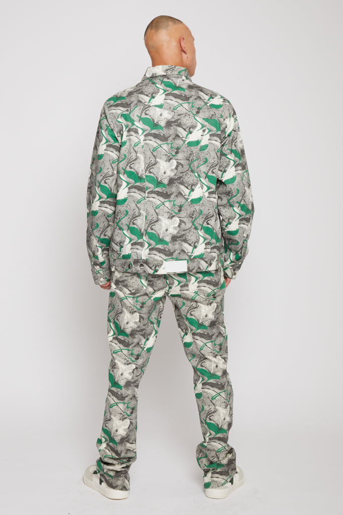Jmojo printed denim jacket men green back view