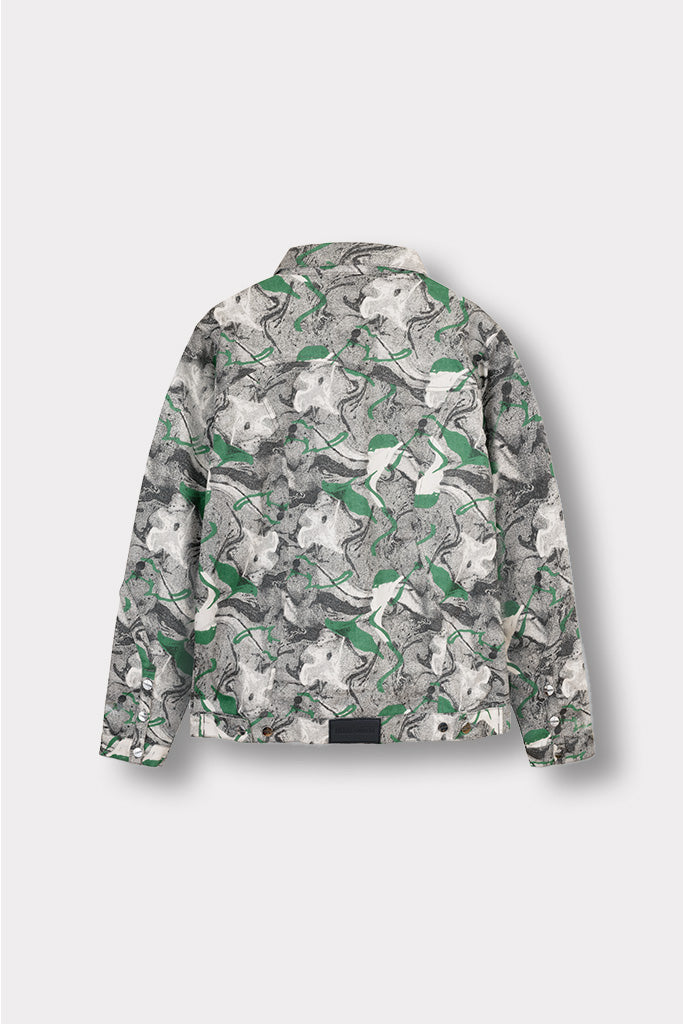 Jmojo printed denim jacket men green flatlay back view