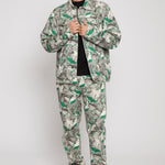 Jmojo printed denim jacket men green worn open with black tee
