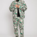 Jmojo printed denim jacket men green worn open with black tee