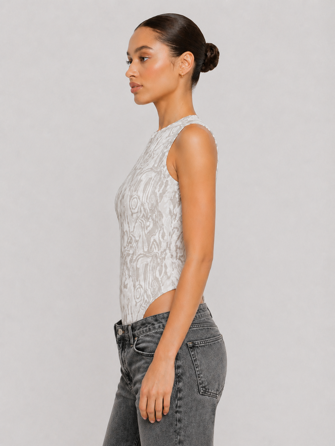 Jmojo printed racer neck bodysuit side profile