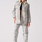 Jmojo printed sherpa denim jacket model full length front view