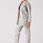Jmojo printed sherpa denim jacket model side full length view