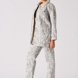 Jmojo printed sherpa denim jacket model side full length view