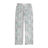 Jmojo printed straight leg jeans marble mint flat lay back view