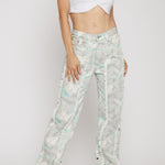 Jmojo printed straight leg jeans marble mint alternative front view