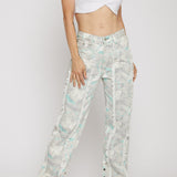 Jmojo printed straight leg jeans marble mint alternative front view