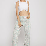Jmojo printed straight leg jeans marble mint full length front view