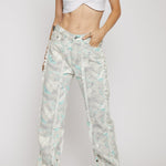 Jmojo printed straight leg jeans marble mint front view