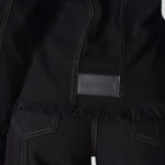 Jmojo tapered waist black denim jacket back logo patch detail close up