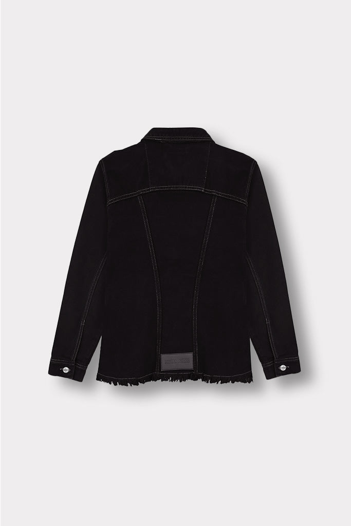 Jmojo tapered waist black denim jacket flatlay back view