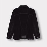 Jmojo tapered waist black denim jacket flatlay back view