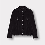 Jmojo tapered waist black denim jacket flatlay front view