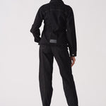 Jmojo tapered waist black denim jacket model back view full length