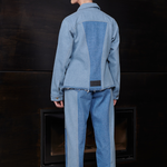 Jmojo two tone denim jacket model full length back view