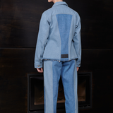 Jmojo two tone denim jacket model full length back view