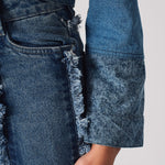 Jmojo two tone distressed denim crop jacket sleeve and cuff detail