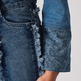 Jmojo two tone distressed denim crop jacket sleeve and cuff detail