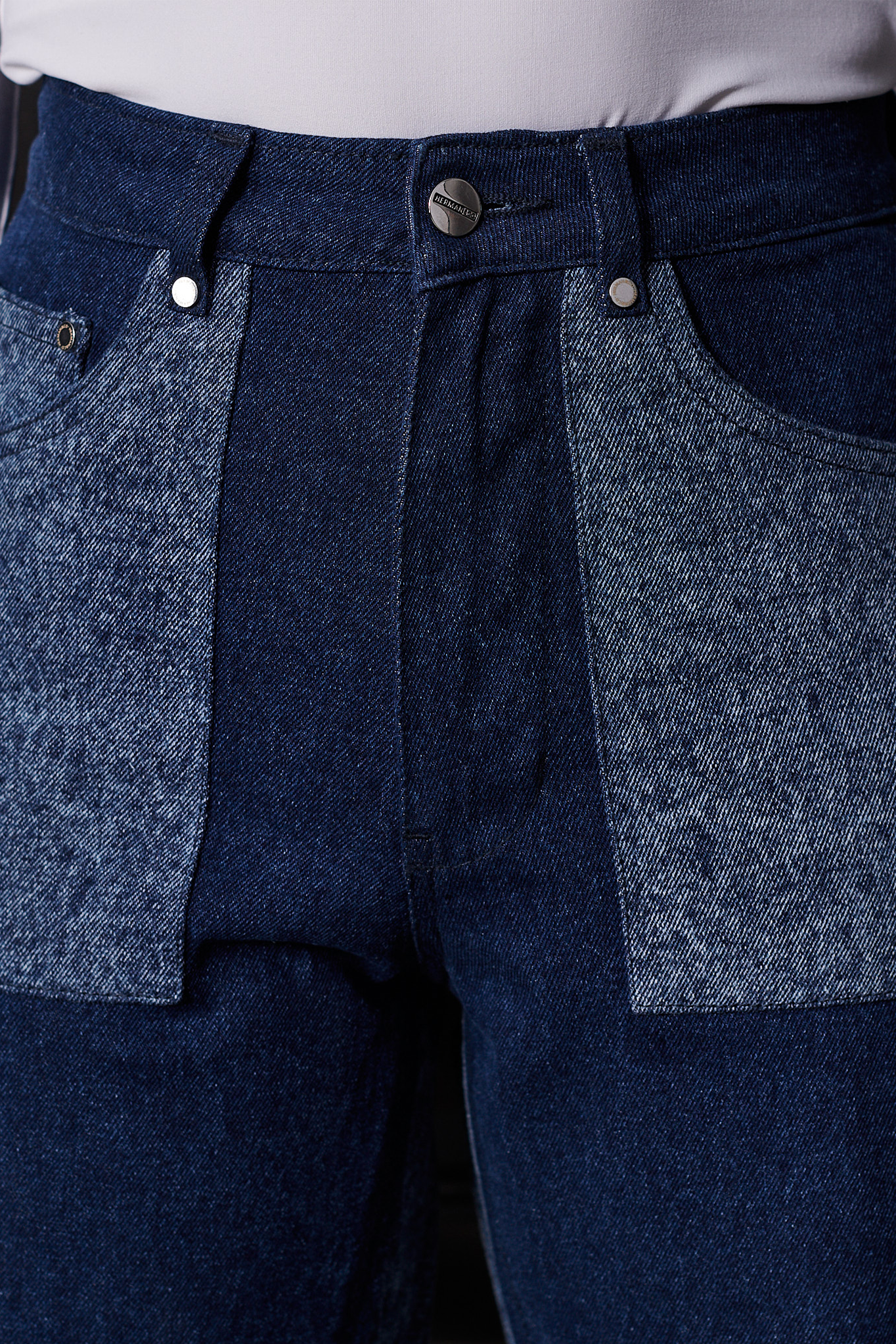 Jmojo two tone tapered jeans front button and pockets