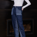 Jmojo two tone tapered jeans model angled view