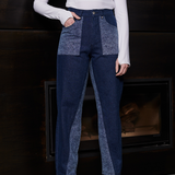 Jmojo two tone tapered jeans model front close up