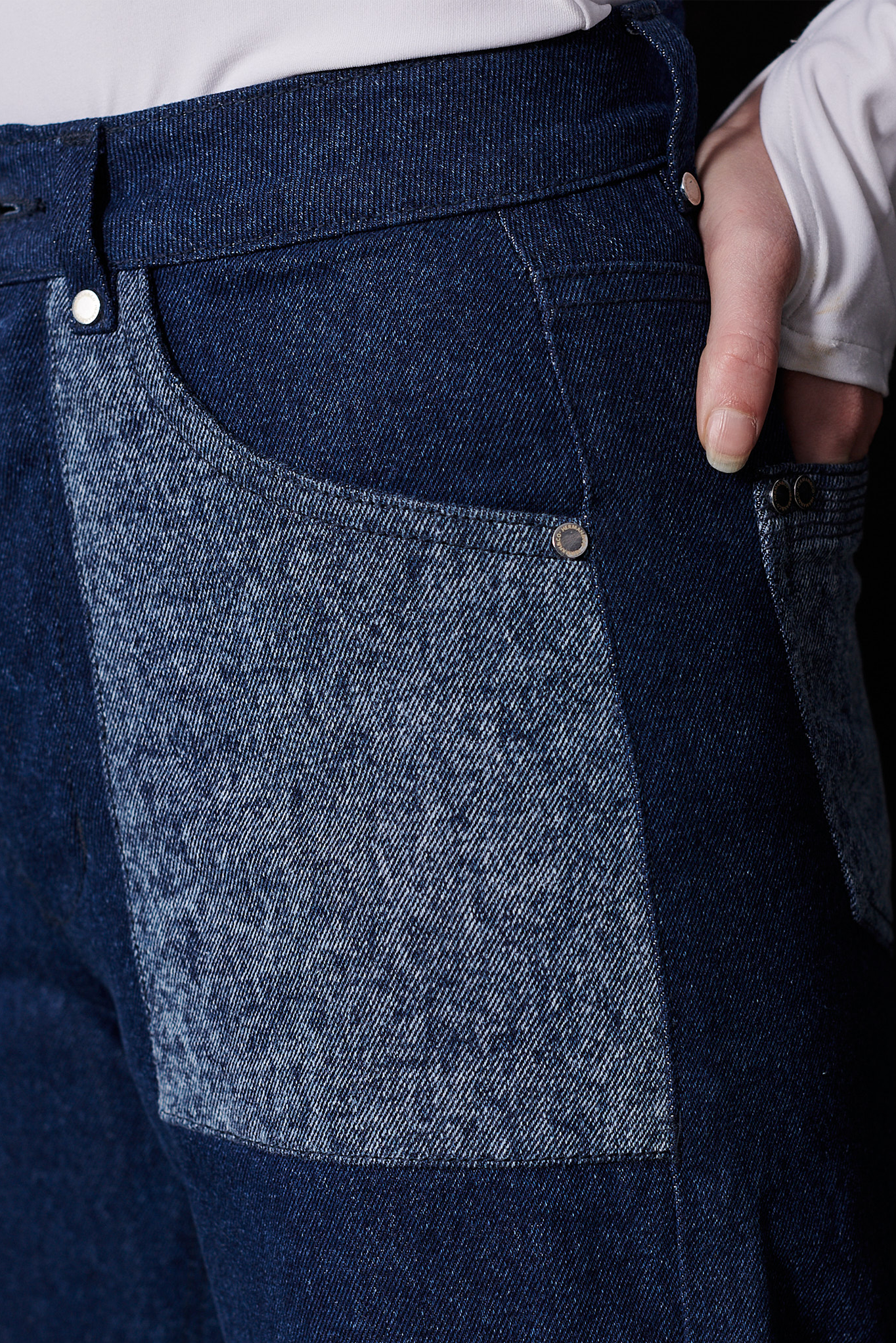 Jmojo two tone tapered jeans side and back pocket view