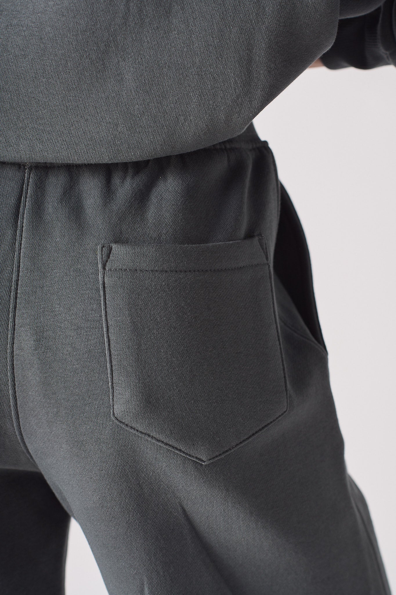 Jmojo womens cool grey sweatshorts back patch pocket close up