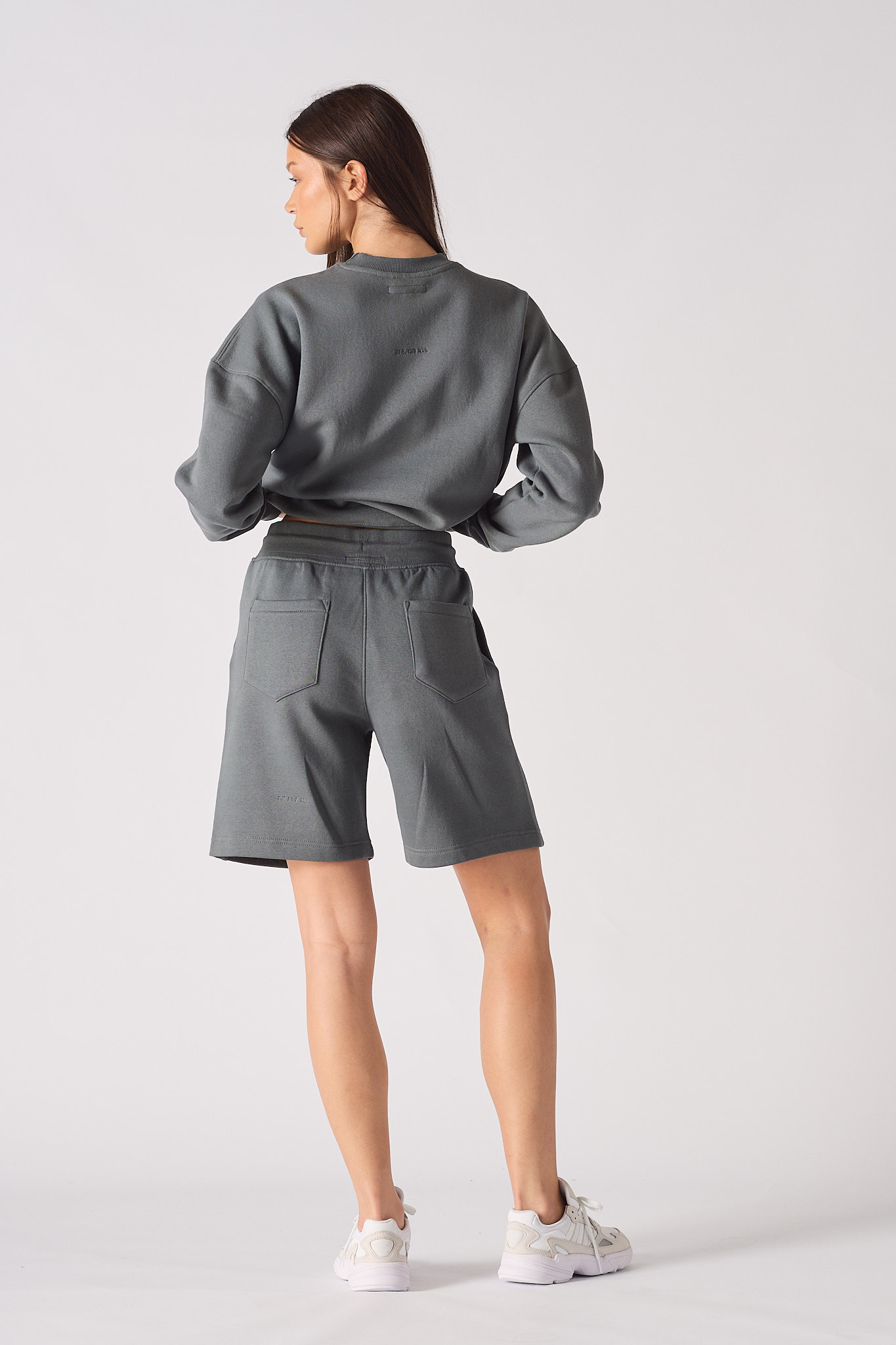 Jmojo womens cool grey sweatshorts back view patch pockets