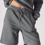 Jmojo womens cool grey relaxed fit sweatshorts front close up view