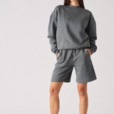 Jmojo womens cool grey sweatshorts and matching sweatshirt set front