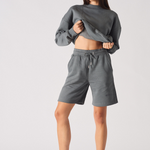 Jmojo womens cool grey relaxed fit sweatshorts front full length view