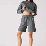 Jmojo womens cool grey relaxed fit sweatshorts front full length view
