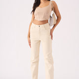 Jorah High Waisted Relaxed Straight Leg Jeans - Stone - JMOJO - Women's Straight Leg Jeans