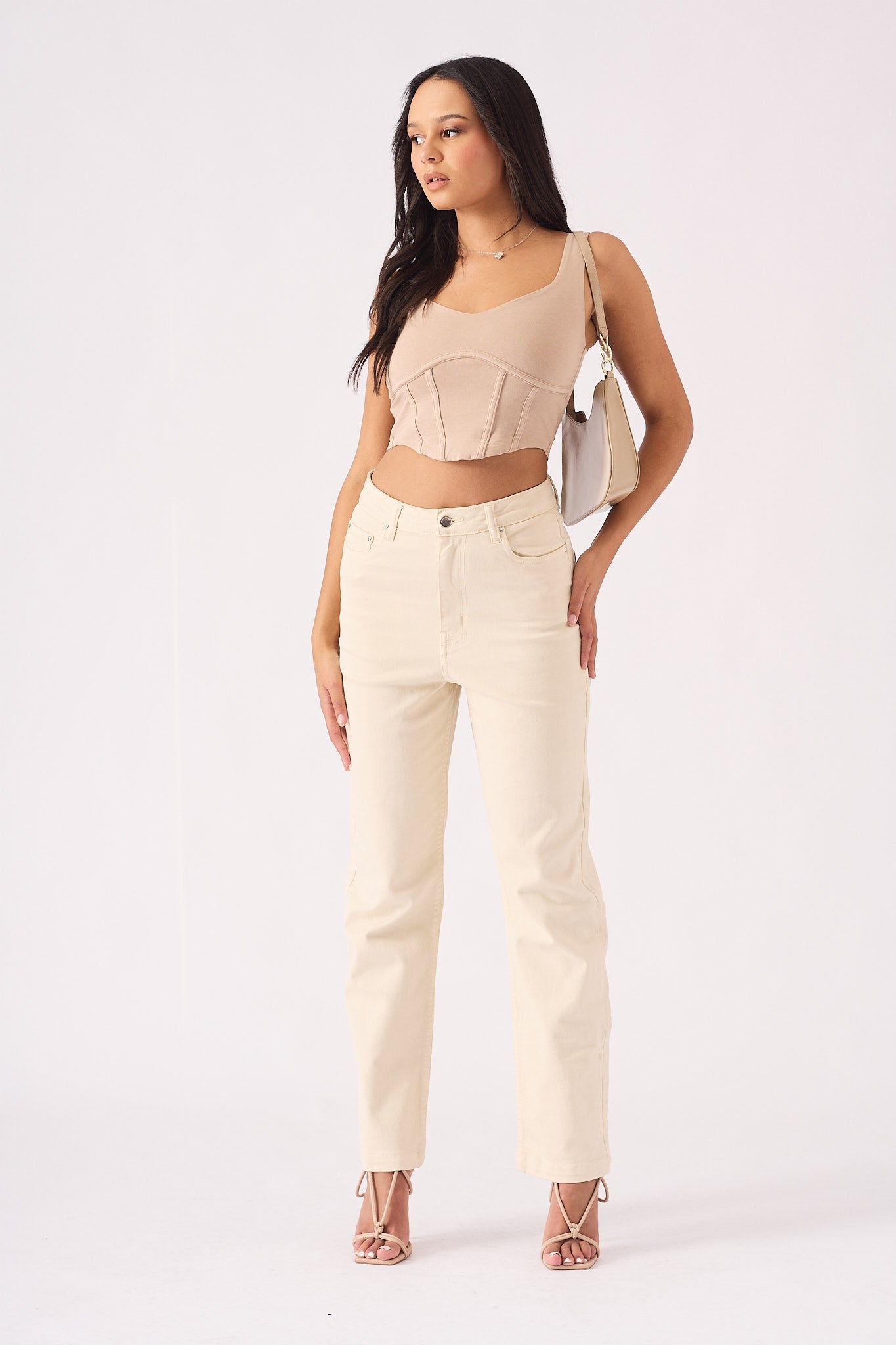 Jorah High Waisted Relaxed Straight Leg Jeans - Stone - JMOJO - Women's Straight Leg Jeans