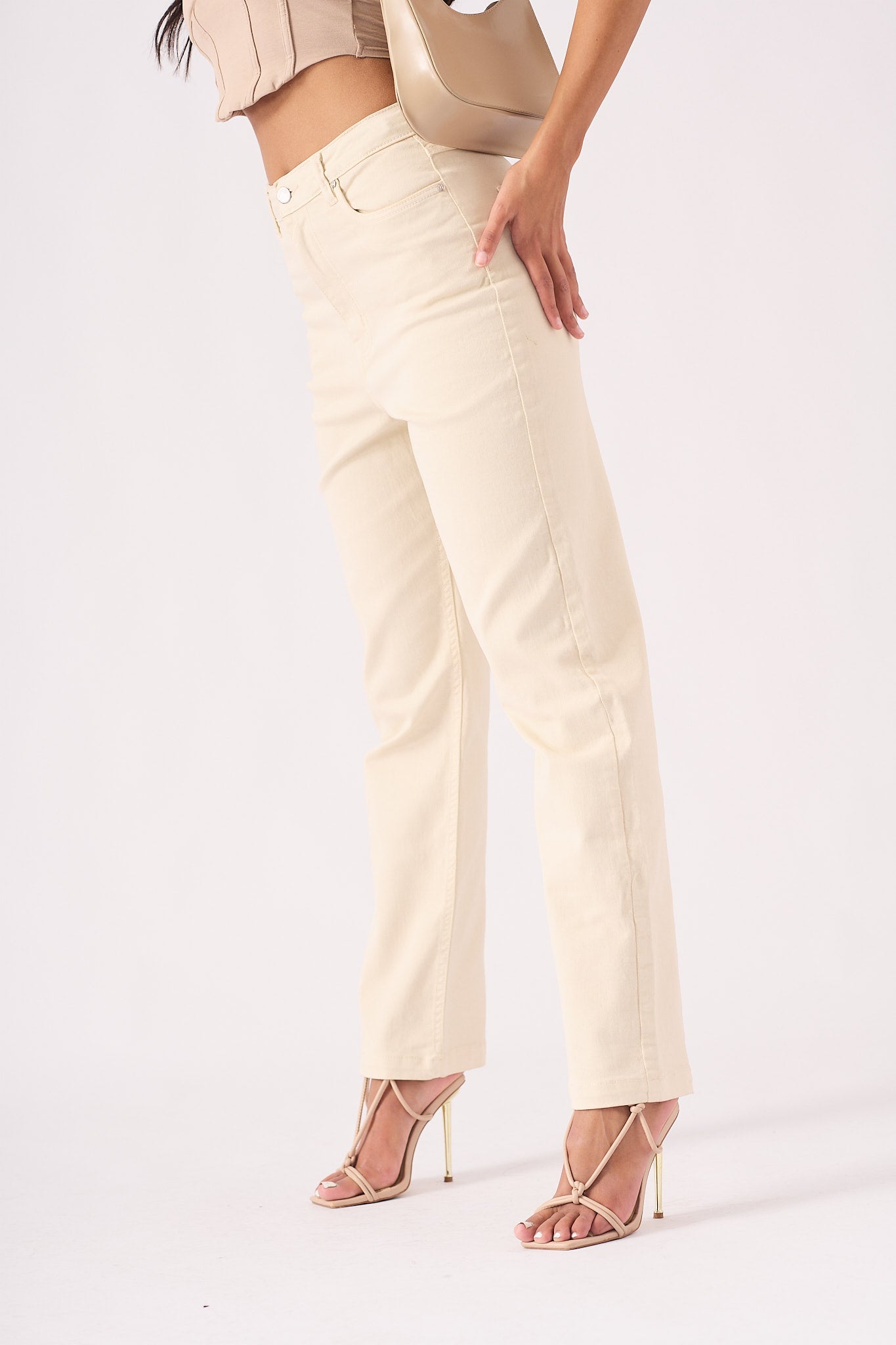 Jorah High Waisted Relaxed Straight Leg Jeans - Stone - JMOJO - Women's Straight Leg Jeans