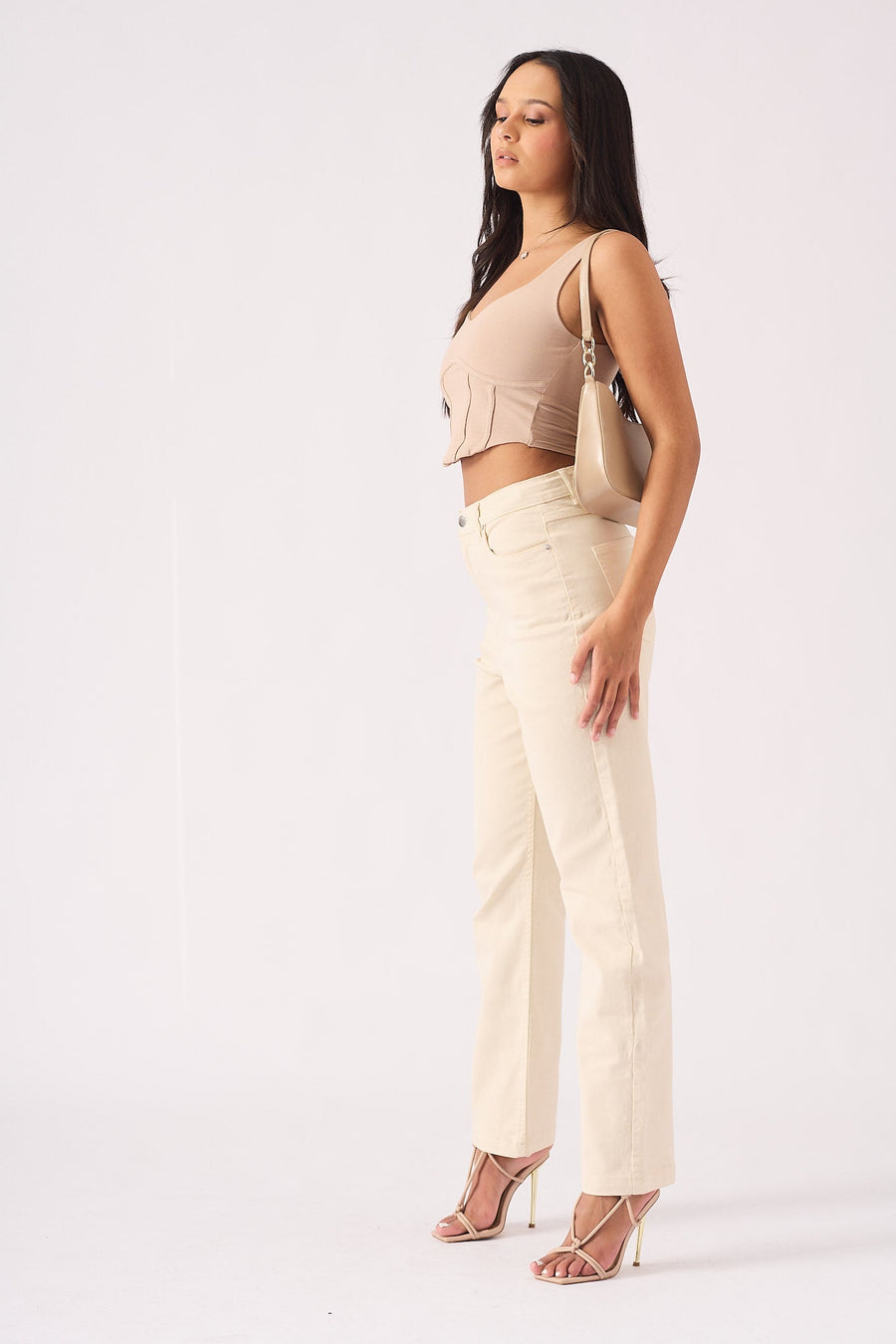 Jorah High Waisted Relaxed Straight Leg Jeans - Stone - JMOJO - Women's Straight Leg Jeans