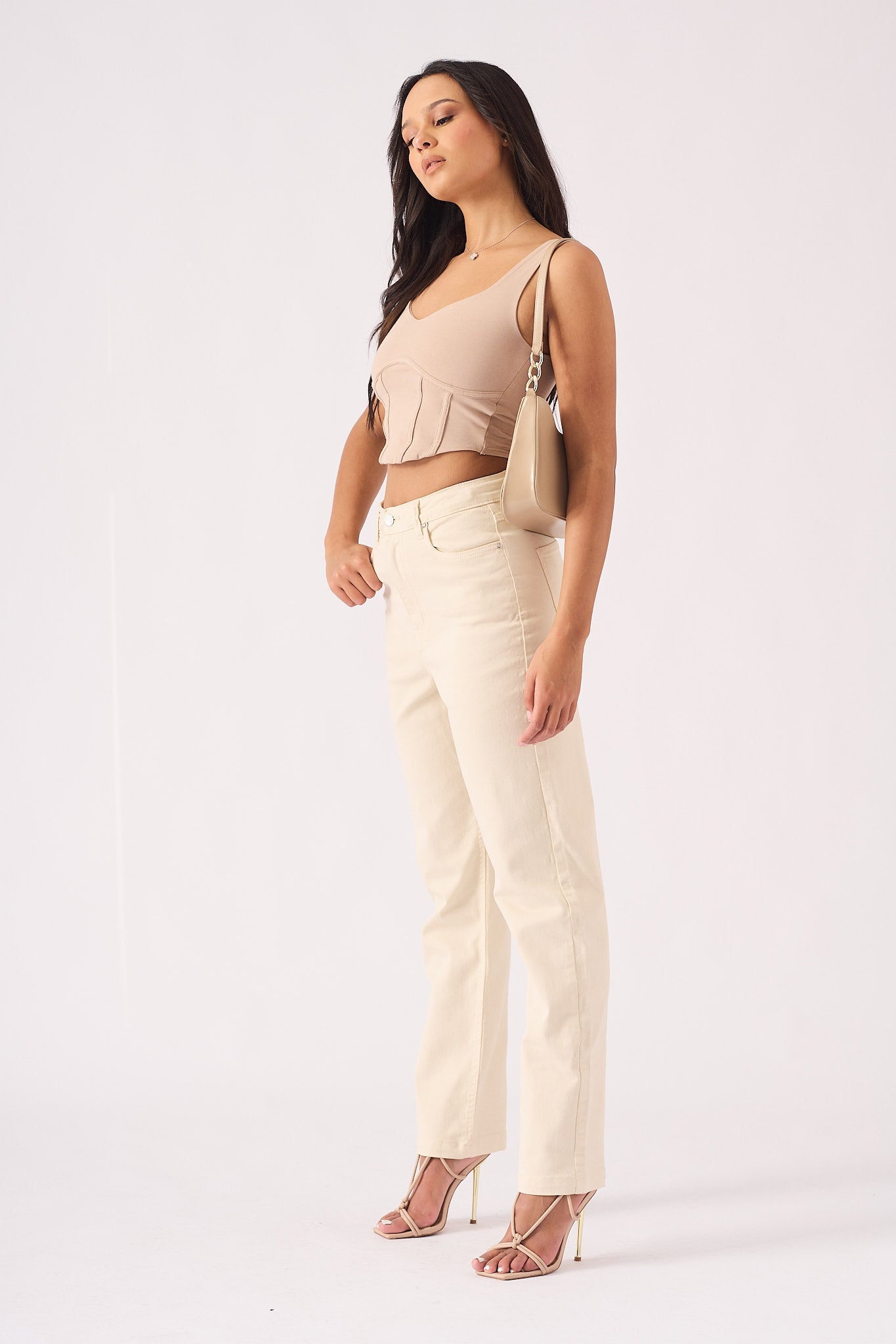 Jorah High Waisted Relaxed Straight Leg Jeans - Stone - JMOJO - Women's Straight Leg Jeans
