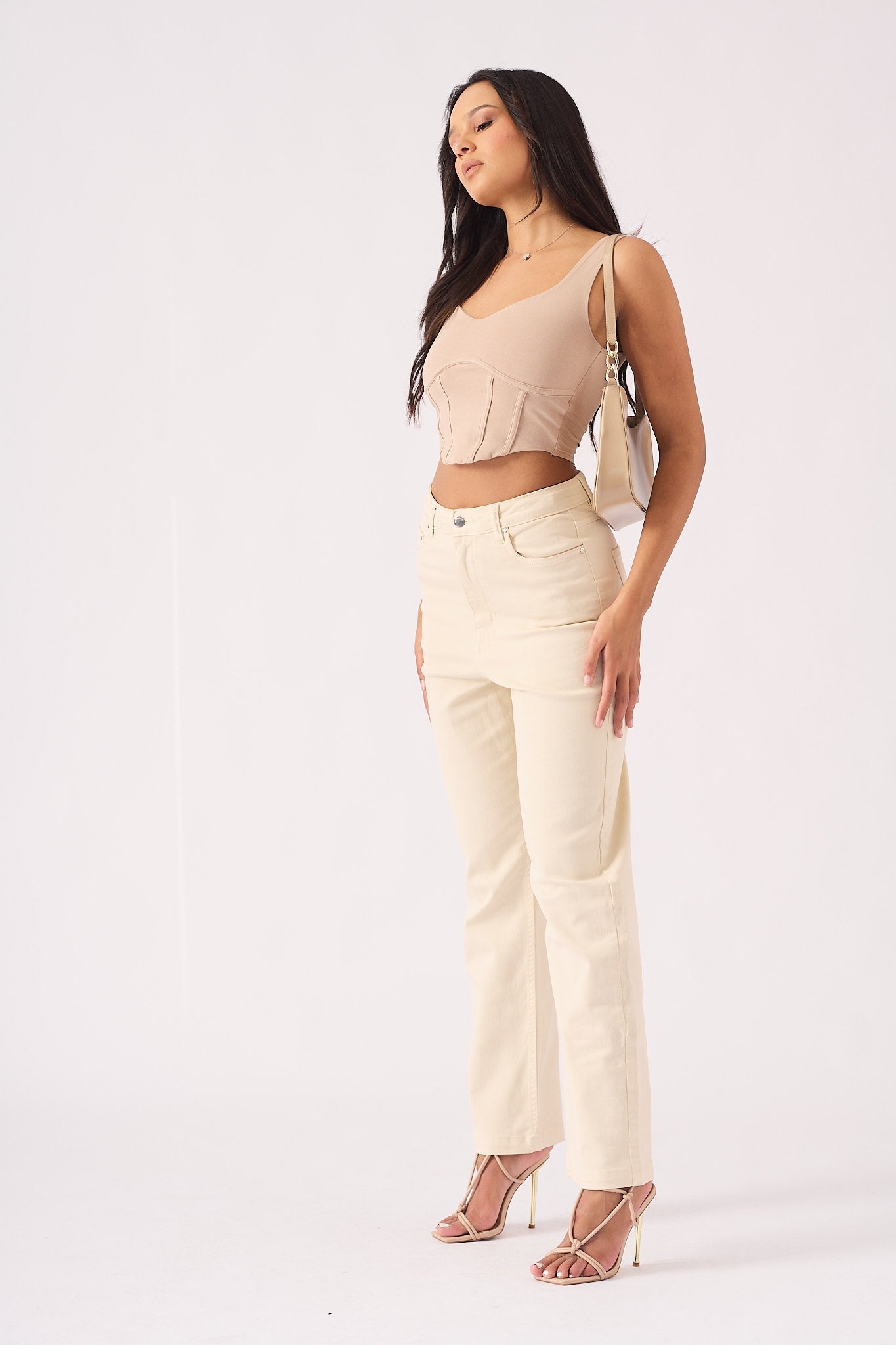 Jorah High Waisted Relaxed Straight Leg Jeans - Stone - JMOJO - Women's Straight Leg Jeans