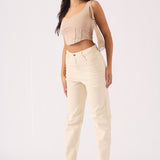 Jorah High Waisted Relaxed Straight Leg Jeans - Stone - JMOJO - Women's Straight Leg Jeans