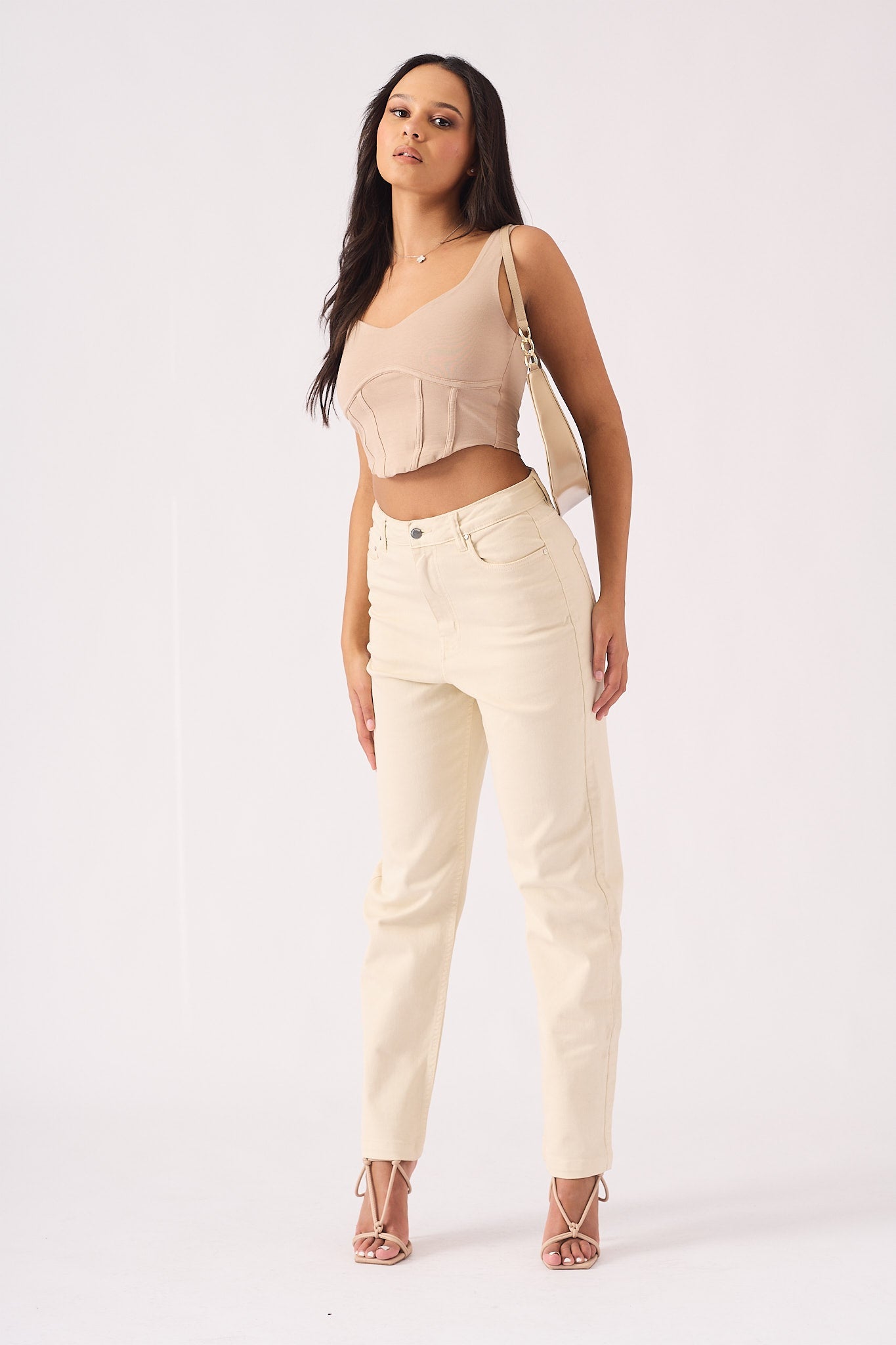 Jorah High Waisted Relaxed Straight Leg Jeans - Stone - JMOJO - Women's Straight Leg Jeans