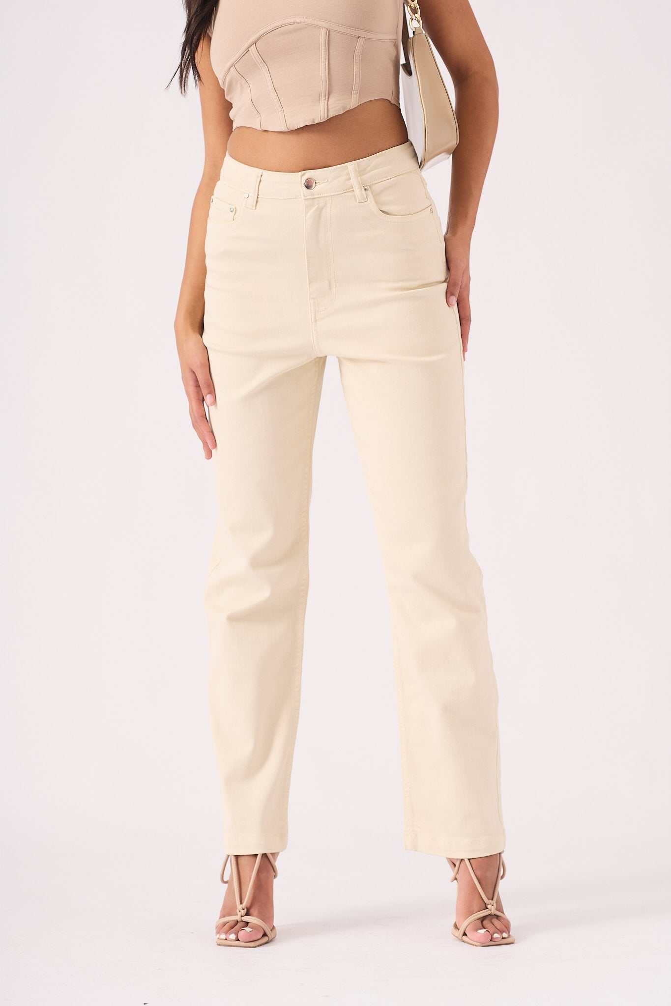 Jorah High Waisted Relaxed Straight Leg Jeans - Stone - JMOJO - Women's Straight Leg Jeans