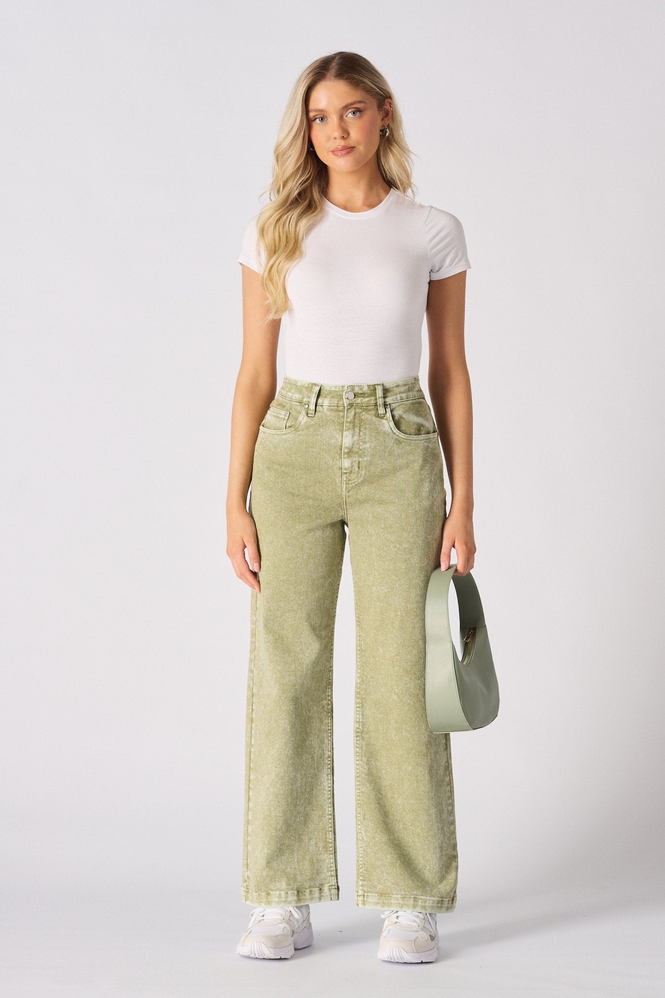 JUNIA High Rise Wide Leg Jeans - Lime Green - JMOJO - Women's Wide Leg Jeans