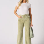 JUNIA High Rise Wide Leg Jeans - Lime Green - JMOJO - Women's Wide Leg Jeans