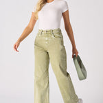 JUNIA High Rise Wide Leg Jeans - Lime Green - JMOJO - Women's Wide Leg Jeans