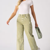JUNIA High Rise Wide Leg Jeans - Lime Green - JMOJO - Women's Wide Leg Jeans