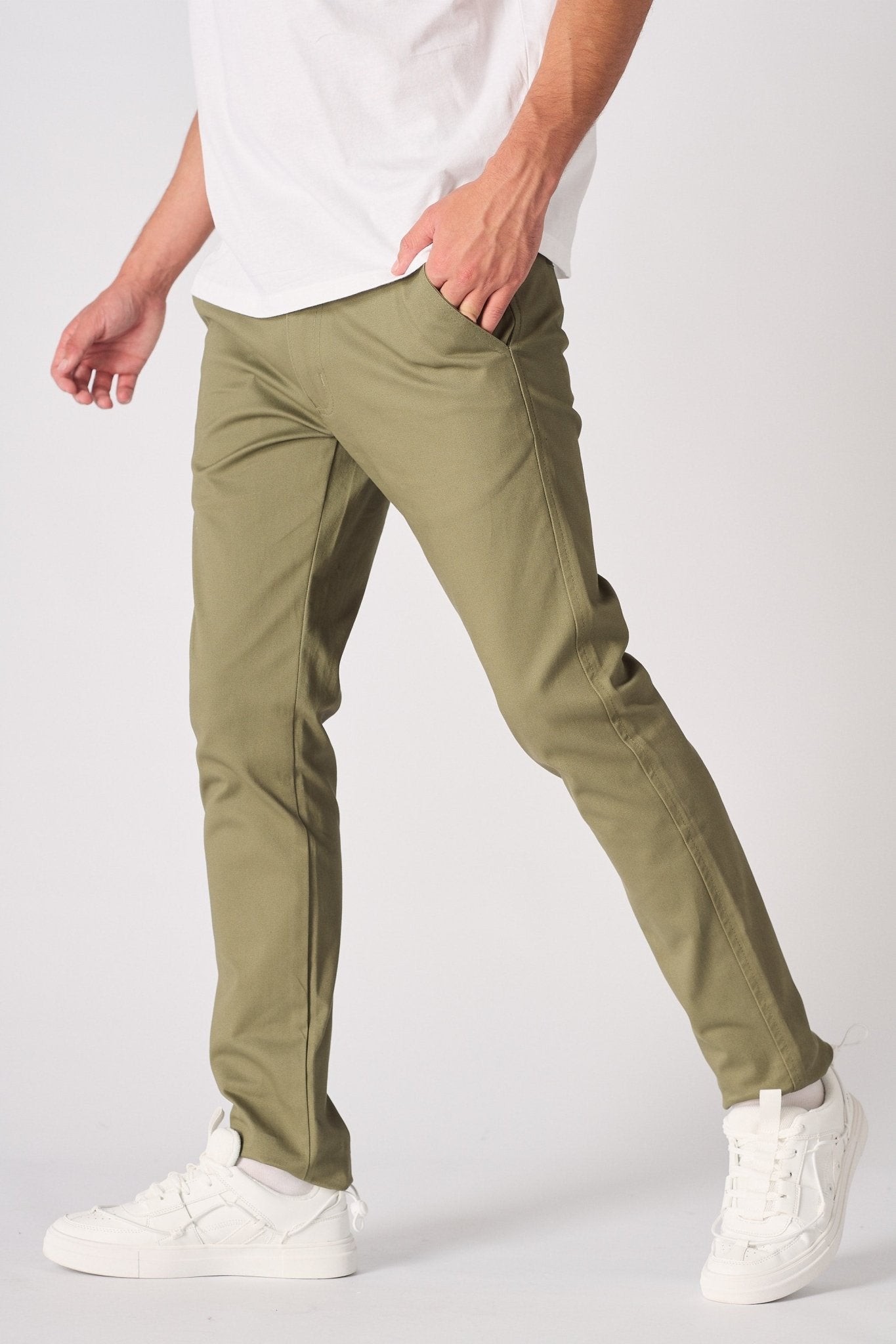 KINGSLEY Slim Fit Stretch Chino Pants - Light Green - JMOJO - Men's Chino Trousers
