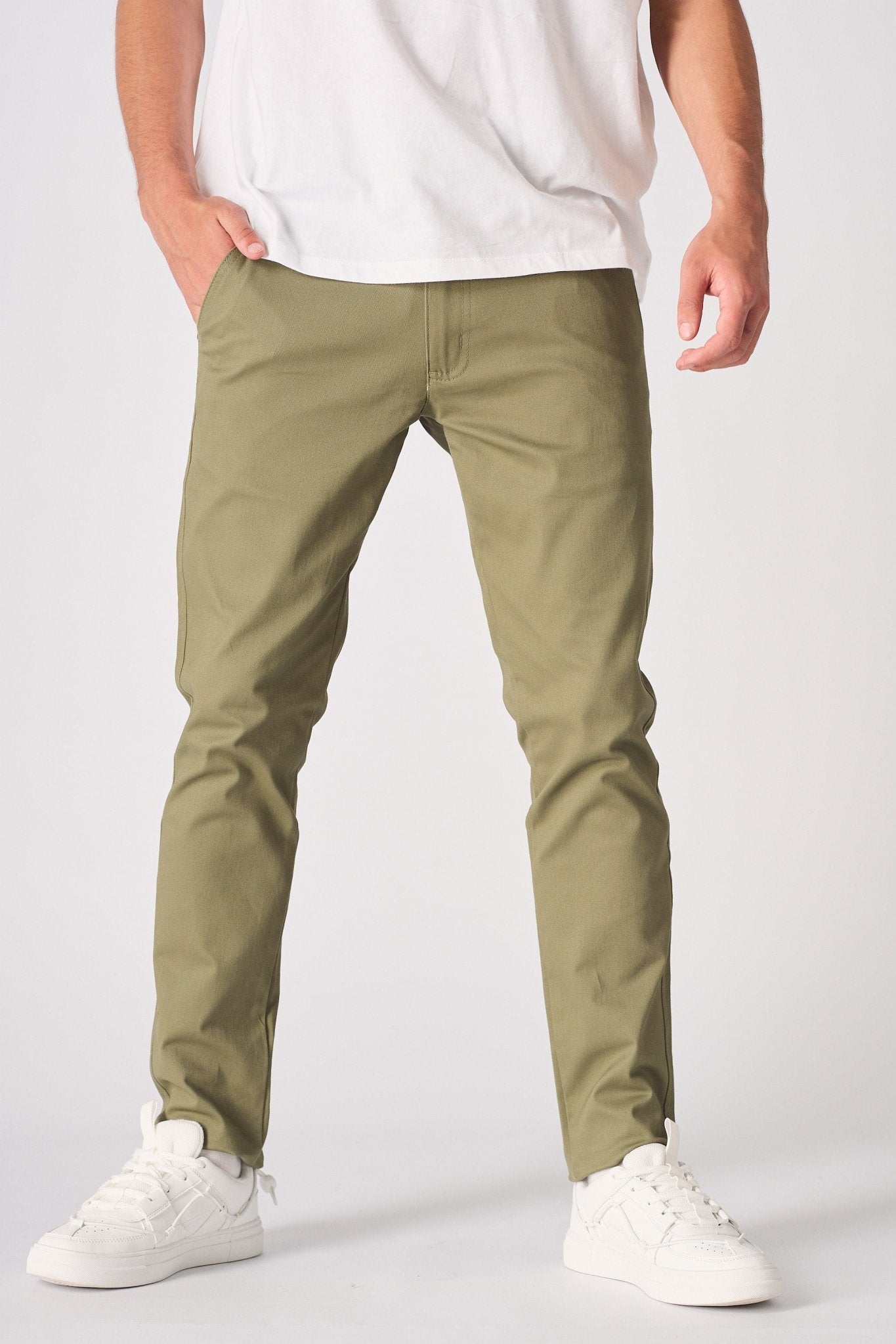 KINGSLEY Slim Fit Stretch Chino Pants - Light Green - JMOJO - Men's Chino Trousers