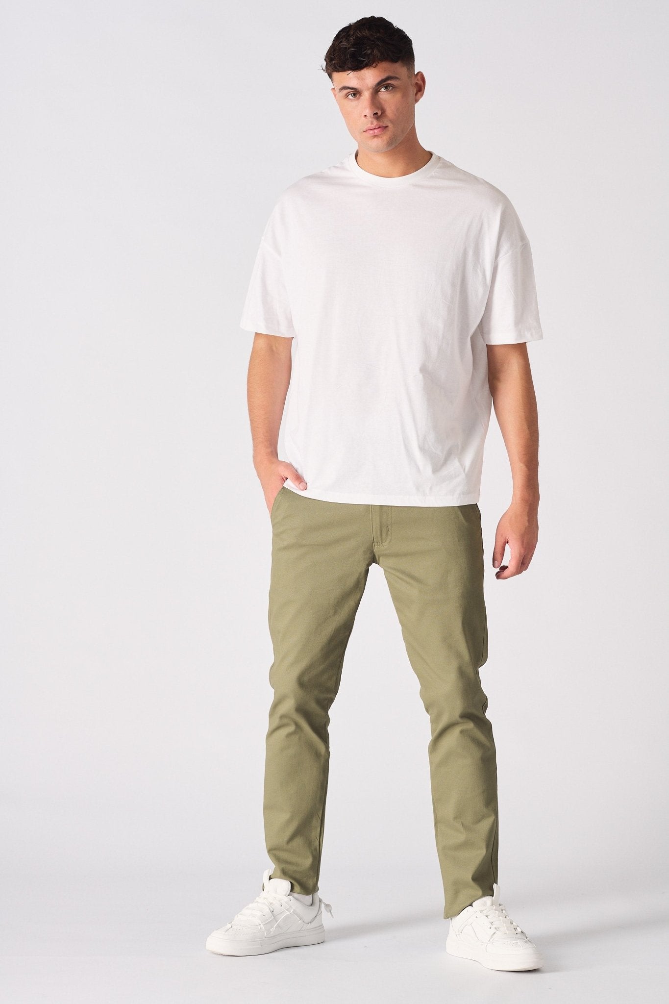 KINGSLEY Slim Fit Stretch Chino Pants - Light Green - JMOJO - Men's Chino Trousers